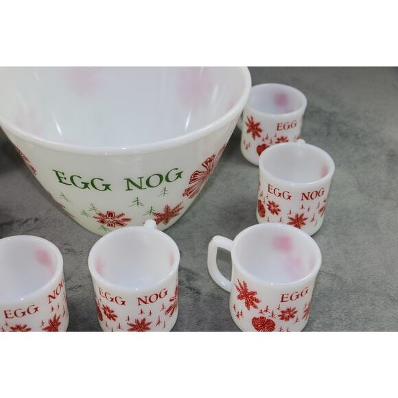 Vintage Fire King Snowflake Egg Nog Bowl and 8 Cups Anchor Hocking - Picture 8 of 12